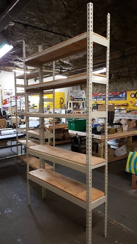 lot 6547 image: 8 feet tall complete adjustable real heavy duty (NOT K Mart brand here) shelving units 48 wide and 12 deep