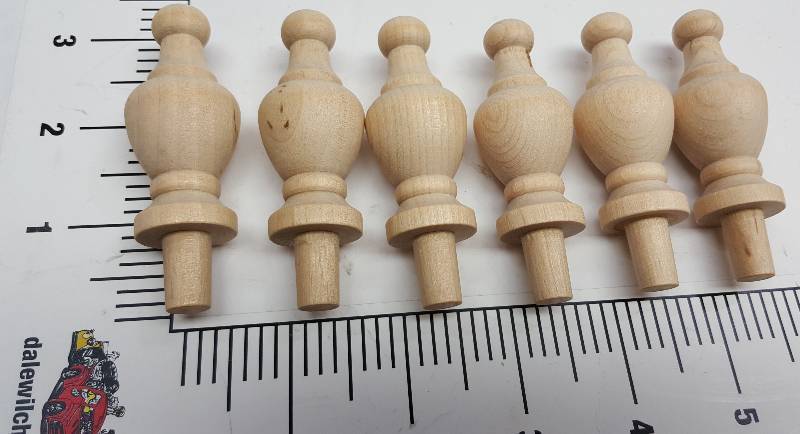 lot 6771 image: 6 pack of Birch wood topper finials for furniture spindles rails balusters for wood crafters