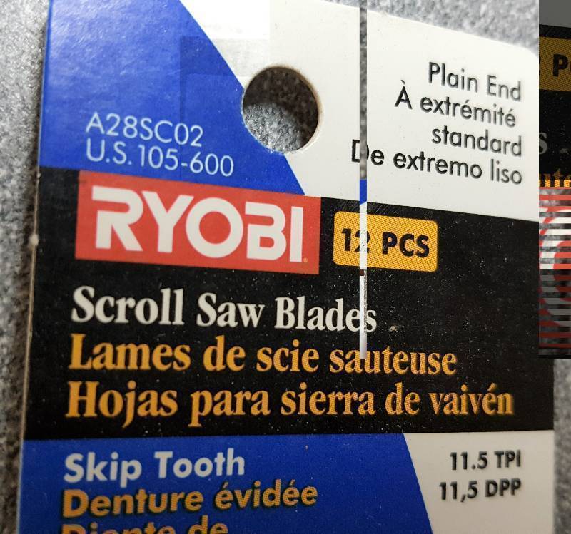 lot 8967 image: New package of 12 Ryobi scroll saw blades with 11.5 teeth per inch and the plain end for wood
