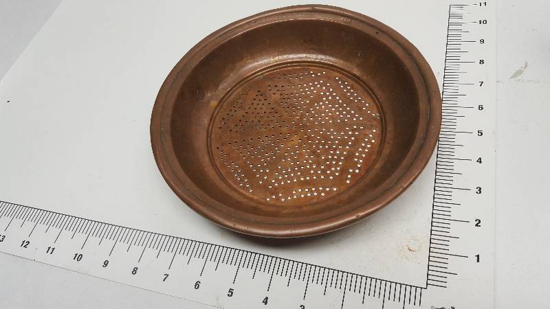 lot 6530 image: I believe this is actually copper, regardless its a nice strainer with the holes in the bottom
