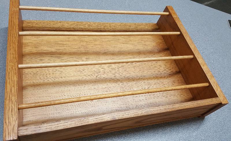 lot 6464-10 image: Several of these Very nice 16 wide 12 tall and 3 deep Oak office magazine racks to be mounted on the wall or right next to the toilet paper in the library.