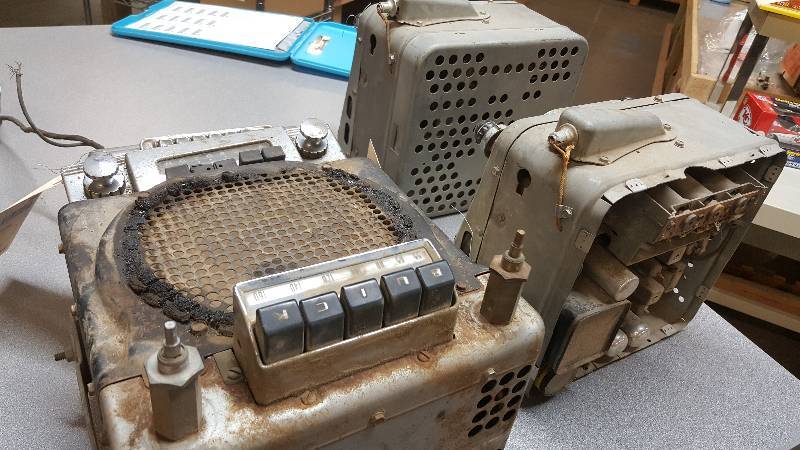 lot 6465 image: Last 5 of the antique car radios from the 50s.  High bid takes all of them