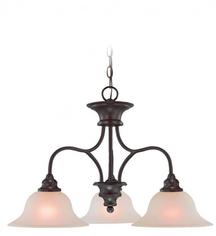 lot 6469 image: New in the box Jeremiah 26323-SN, Linden Lane Glass 1 Tier Chandelier Lighting, 3 Light, Satin Nickel