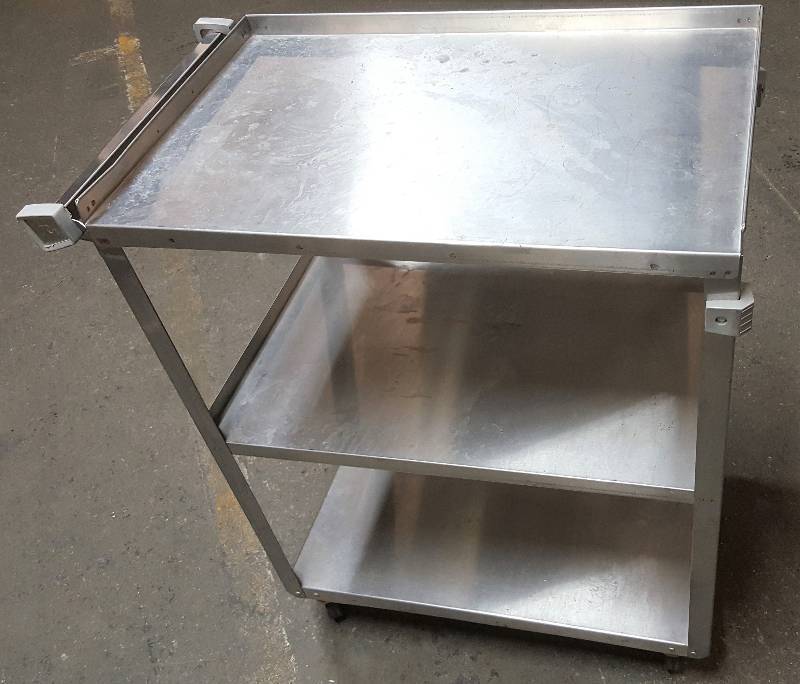 lot 6421 image: Restaurant or doctors office stainless steel 3 tier serving cart with casters.  Nice condition.