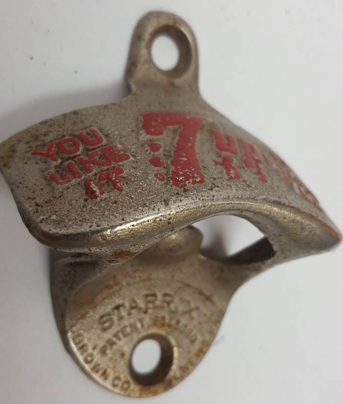 lot 6425 image: Vintage 7-up Soda Bottle Opener Wall Mount You Like It, It Likes You Starr X