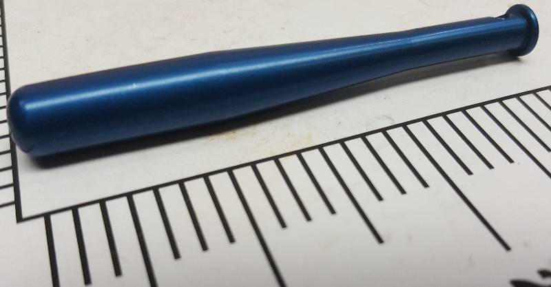lot 6424BLUE image: Cool little piece machined from aluminum and cut to look like a baseball bat and designed for a key chain or ring about 3 long.