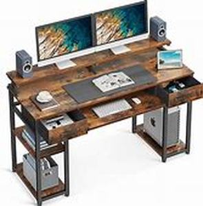 ODK Office Small Computer Desk: Home Table with Fabric Drawers & Storage  Shelves, Modern Writing Desk, Black, 48x16