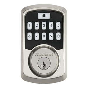 lot 3799 image: Kwikset Aura Bluetooth Enabled Smart Lock In Satin Nickel Model # 99420-001