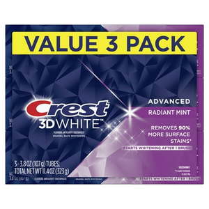 lot 3853 image: Crest 3D White Advanced Radiant Mint Toothpaste 3.8 oz 3 Count (Exp 126)