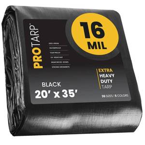 lot 3862 image: PROTARP 20 ft. x 35 ft. Black Polyethylene Heavy Duty 16 Mil Tarp, Waterproof, UV Resistant, Rip and Tear Proof