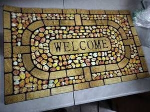 lot 1644 image: Door Mat Rubber 30x18 Welcome And Brown Stones