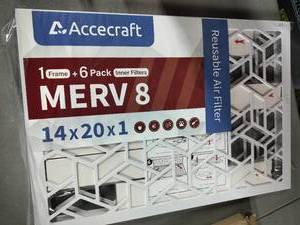 lot 1649 image: Accecraft Reusable Furnace Air Filter 6pk 1 Frame  6 Inner Filters 14x20x1