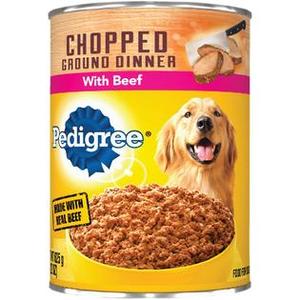 lot 2420 image: Pedigree Chopped Ground Dinner Beef Flavor Wet Dog Food for Adult Dog 22 oz. Can (11 Pack)