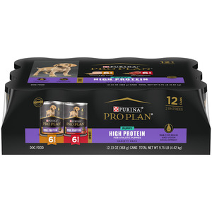 lot 1579 image: (12 Pack) Purina Pro Plan High Protein Sport Wet Puppy Food Beef & Rice Entr�e and Chicken and Rice Entr�e Variety Pack 13 oz. Cans