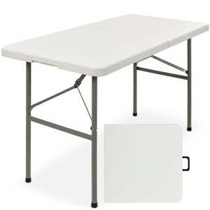 lot 5591 image: Best Choice Products 4ft Plastic Folding Table Indoor Outdoor Heavy Duty Portable w Handle Lock for Picnic Camping. One End Is Cracked