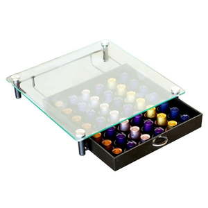 lot 1632 image: DecoBros Crystal Tempered Glass Nespresso OriginalLine Storage Drawer Holder for Capsules