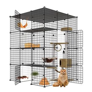 lot 1636 image: Eiiel Large Cat Cage, Cat Enclosures Indoor with Balcony, DIY Cat Playpen Detachable Metal Wire Kennels Crate 3x3x4 Large Exercise Place Ideal for 1-3 Cat