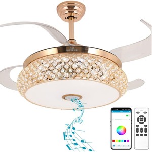 lot 1637 image: BAYSQUIRREL Retractable Bluetooth Ceiling Fan with Speaker, 85 Kinds of Color Light Bluetooth Ceiling Fan with Light,6 Speed Reversible Modern Invisible Ceiling Fan,Remote and APP Control Retail&nbsp$219.99