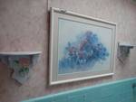 Floral framed print/ 2 floral wood wall shelves.