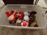 Tote of various Christmas decor
