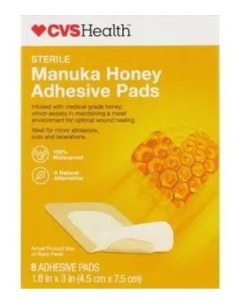 lot 540161 image: Manuka Honey Adhesive Strips  Sterile 1x2.20  8 Strips M3dical-Grade Honey