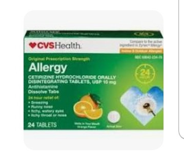 lot 540179 image: CVS Health 24HR Allergy Cetirizine HCl Orally Disintegrating Tablets, Orange, 24 CT