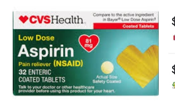 lot 540193 image: Low Dose Aspirin Pain Reliever 81mg 32 Coated Tabs