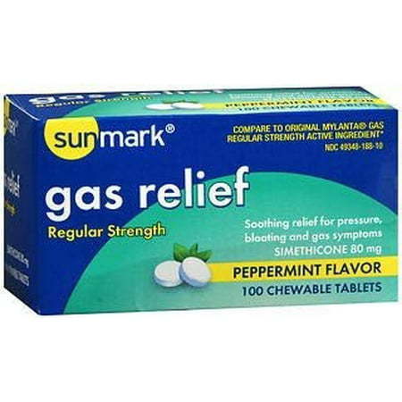 lot 540204 image: Sunmark Peppermint Gas Relief Regular Strength Chewable Tablets 100 Count