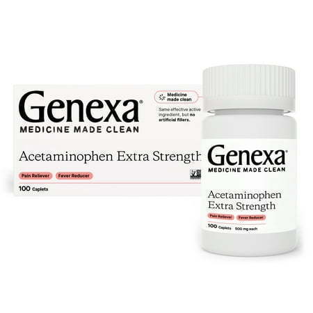 lot 540226 image: Genexa Extra Strength Acetaminophen Pain Relief & Fever Reducer Caplets 500 mg 100 Ct