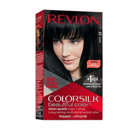 lot 540240 image: Revlon Colorsilk Beautiful Color Permanent Hair Color Long-Lasting High-Definition Color Shine & Silky Softness with 100% Gray Coverage Ammonia Free 010 Black 1 Pack