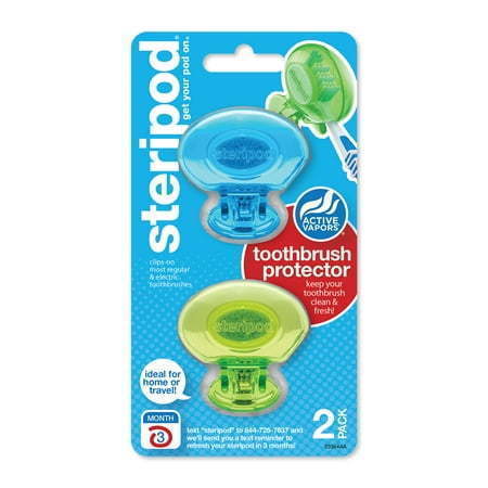 lot 540254 image: Steripod Clip-On Toothbrush Protector Keeps Toothbrush Fresh and Clean with Thymol Fits Most Manual and Electric Toothbrushes 2 Count (Colors May Vary)