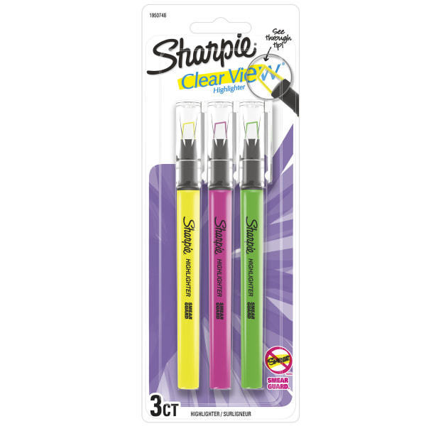 lot 320048 image: Sharpie Clear View Chisel Tip See-Through Highlighters Assorted Colors 3 Count