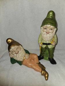 lot 71 image: (2) Handmade Ceramic 1971 Vintage Gnomes