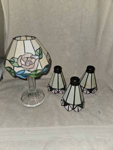 lot 131 image: Stained glass candle lamp and shades