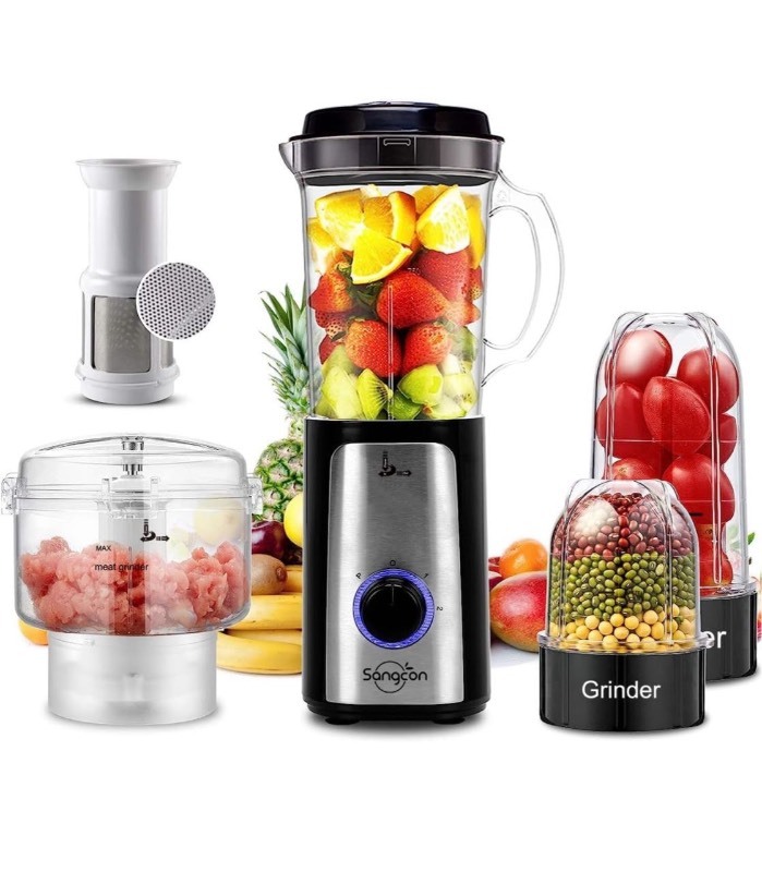 Sangcon 5 in 1 Blender and Food Processor Combo for Kitchen for smoothies/ ice, Food Chopper for Meat and Vegetable, 350W High Speed Smoothie Blenders  with 2 Speeds and Pulse for Smoothies and