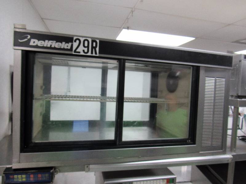 lot 4093 image: Delfield 48 Refrigerated Pass Through Display With Sliding Glass Doors