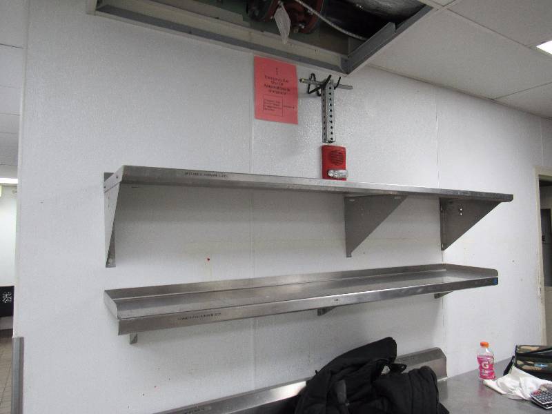 lot 4217 image: Pair Of Stainless Wall Mounted Shelves