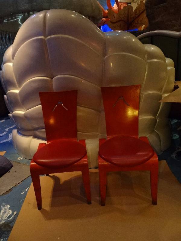 lot 4260A image: Pair of Wooden Framed Red Vinyl Padded Chairs