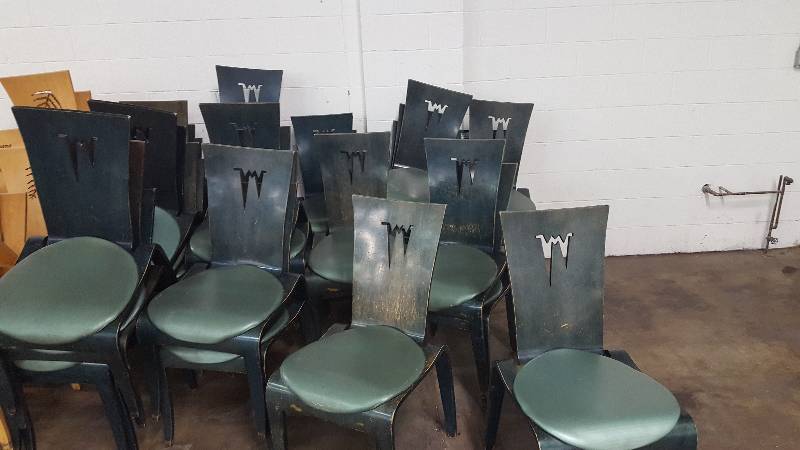 lot 4263B image: Pair of Wooden Framed Green Vinyl Padded Chairs