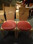 Pair Of Wooden Framed Red Vinyl Padded Chairs