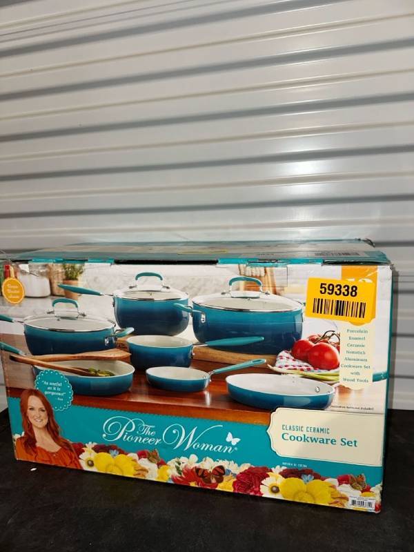 The Pioneer Woman 12-Piece Classic Belly Ceramic Cookware Set, Porcelain  Enamel, Ombre Teal