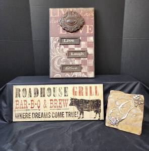 lot 202 image: Roadhouse Grill Sign, Live Laugh Love Sign, and Friendship Stone