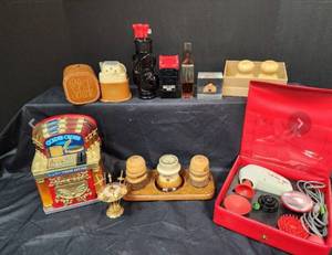 lot 240 image: Vintage Cologne Bottles, Shaving Items, Massager, and More