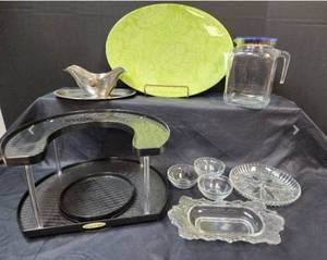 lot 266 image: Serving Dishes and Lazy Susan with Paper Towel Holder