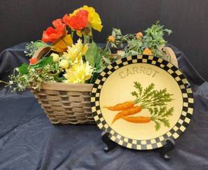 lot 272 image: Carrot Plate, Basket, and Faux Flowers