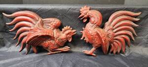 lot 111 image: (2) Vintage Metal Fighting Roosters Marked HODA