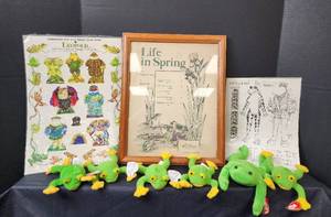 lot 164 image: Frog Paper Dolls, Picture, and (6) Ty Beanie Frogs