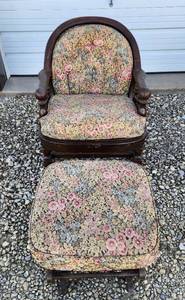 lot 28 image: Upholstered Chair and Rocking Ottoman