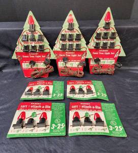 lot 313 image: (3) Vintage Gilbert Xmas Tree Light Sets with Slide on Sockets and (4) Gilbert Safe Attach-A-Lite