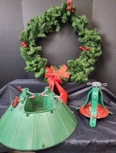 lot 324 image: (2) Christmas Tree Stands and 25 Wreath